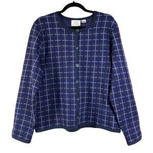 Vintage Field Manor‎ XL Sweater Cardigan Merino Wool Posh Grandma Check Purple